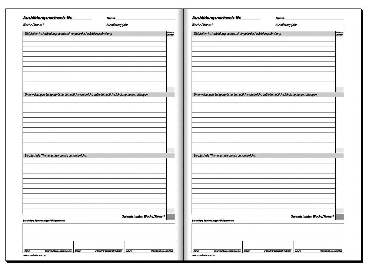 SIGEL Formularbuch Ausbildungsnachweis, wöchentliche/monatliche Eintragungen DIN A4 1x 28 Seiten