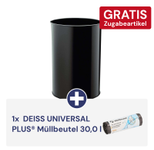 1x DURABLE Papierkorb 30,0 l schwarz + 1x DEISS UNIVERSAL PLUS® Müllbeutel 30,0 l gratis