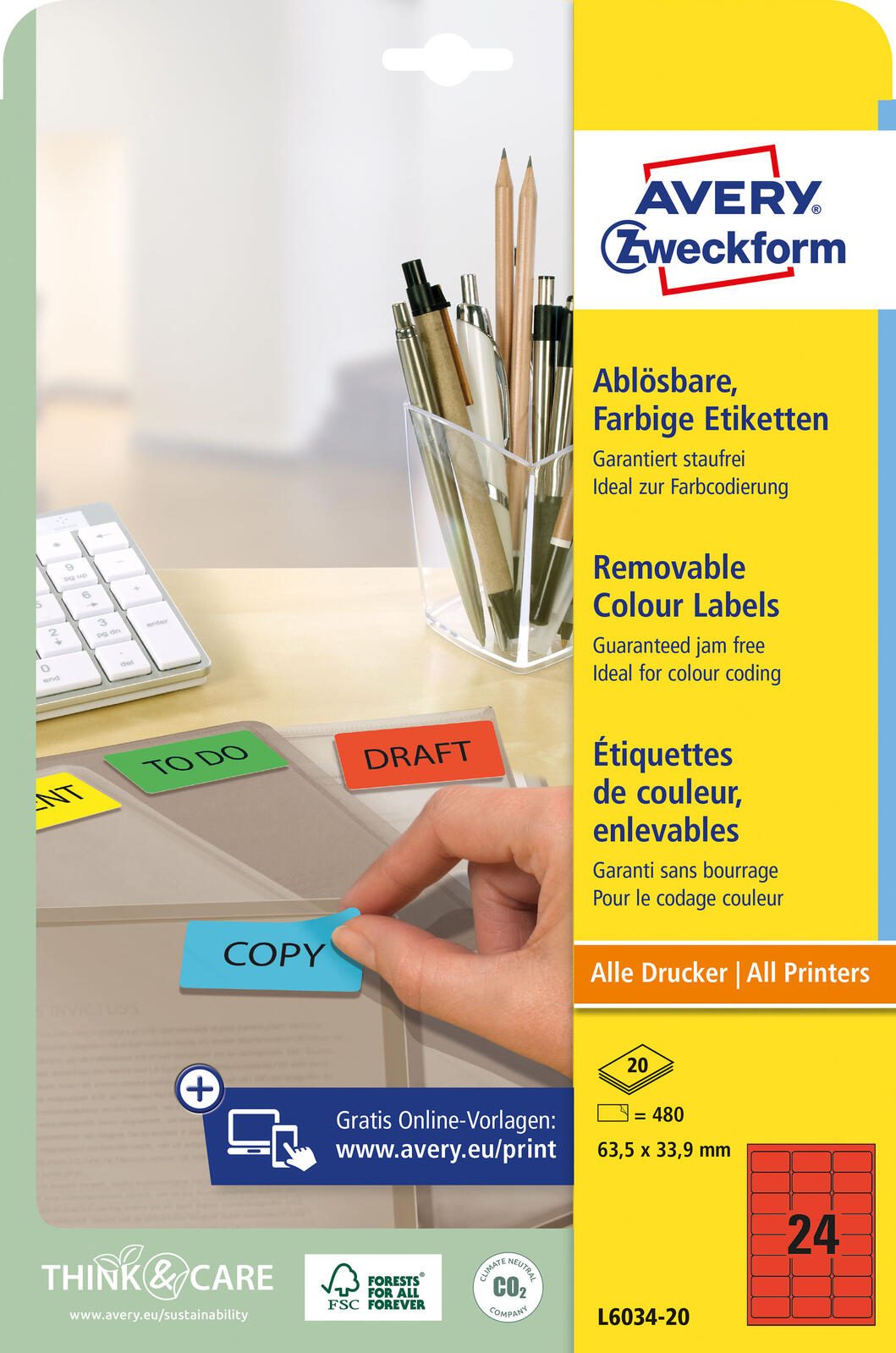 AVERY Zweckform Etiketten L6034-20 rot 63,5 x 33,9 mm