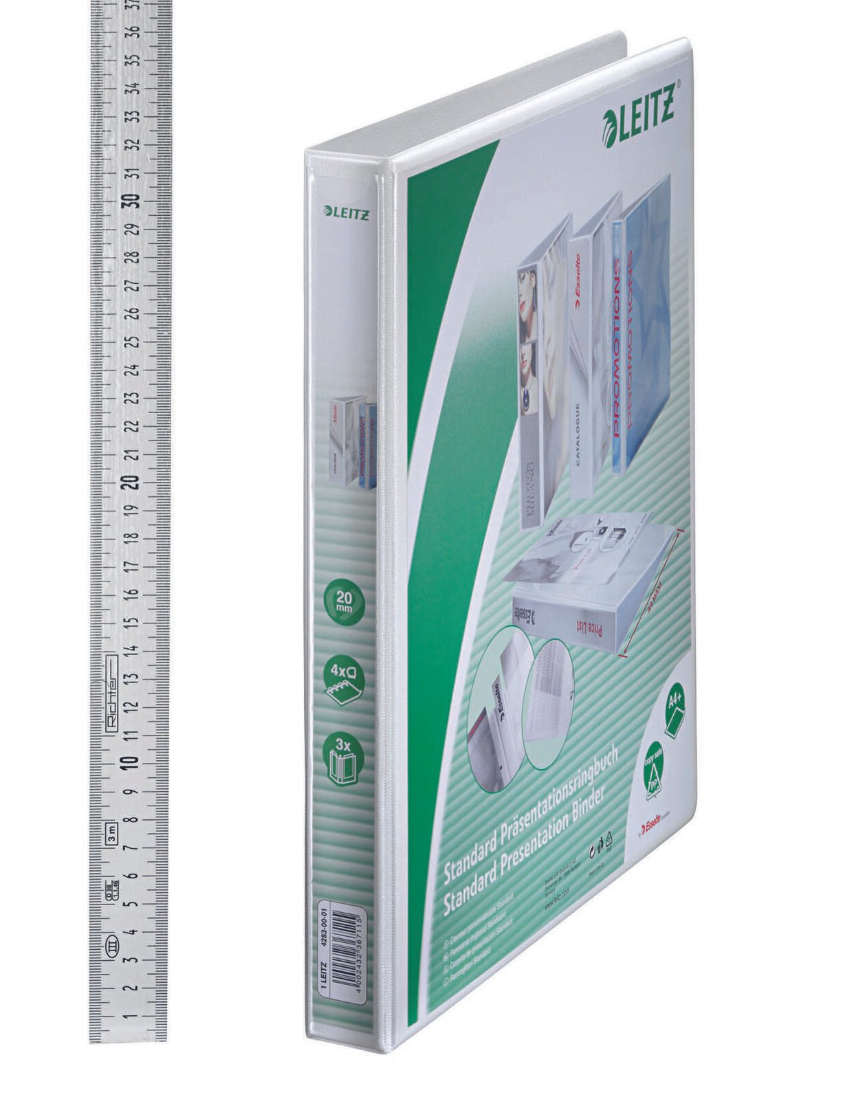 LEITZ Präsentationsringbücher 4-Ringe DIN A4 3.7 cm weiß