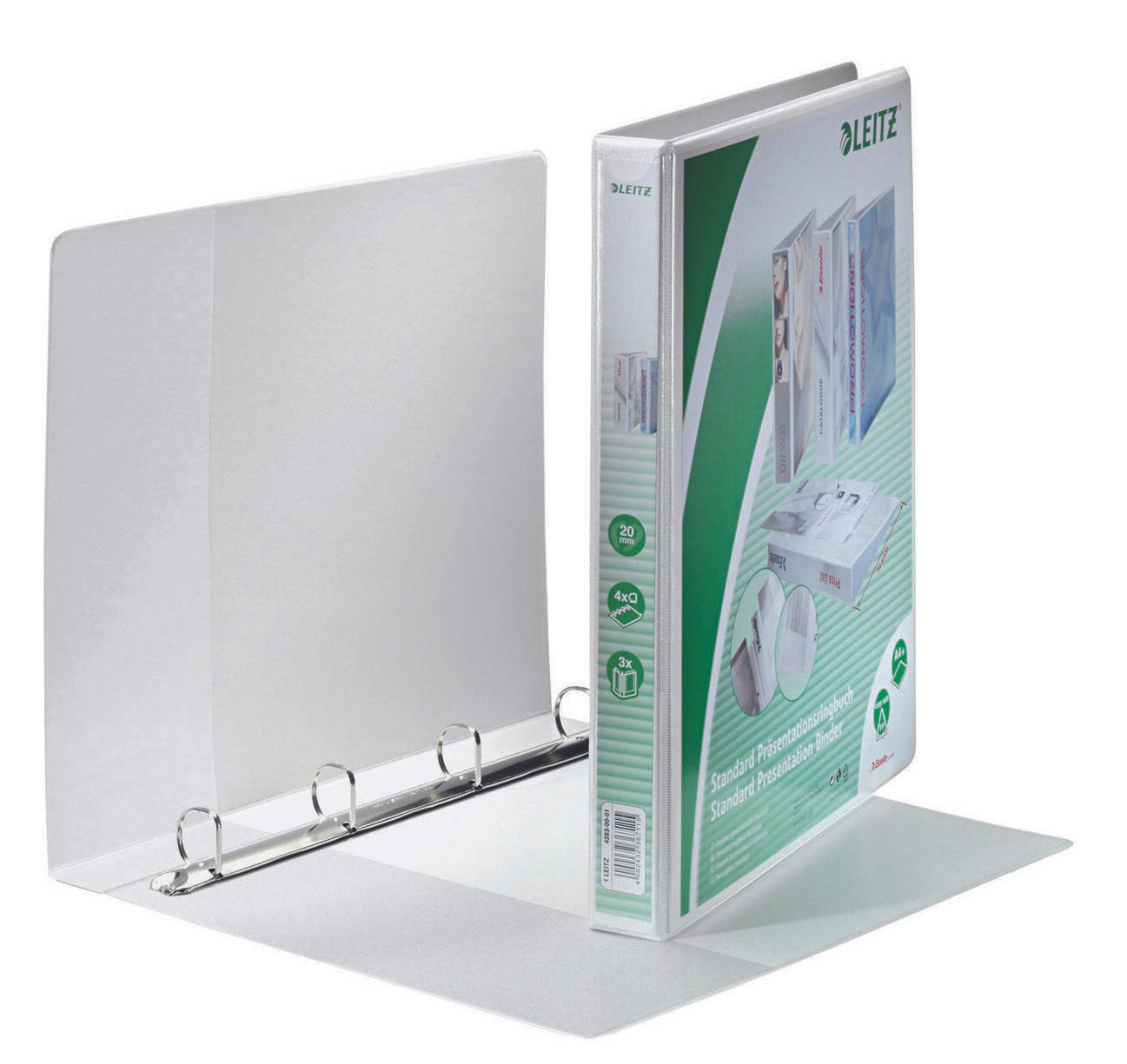 LEITZ Präsentationsringbücher 4-Ringe DIN A4 3.7 cm weiß