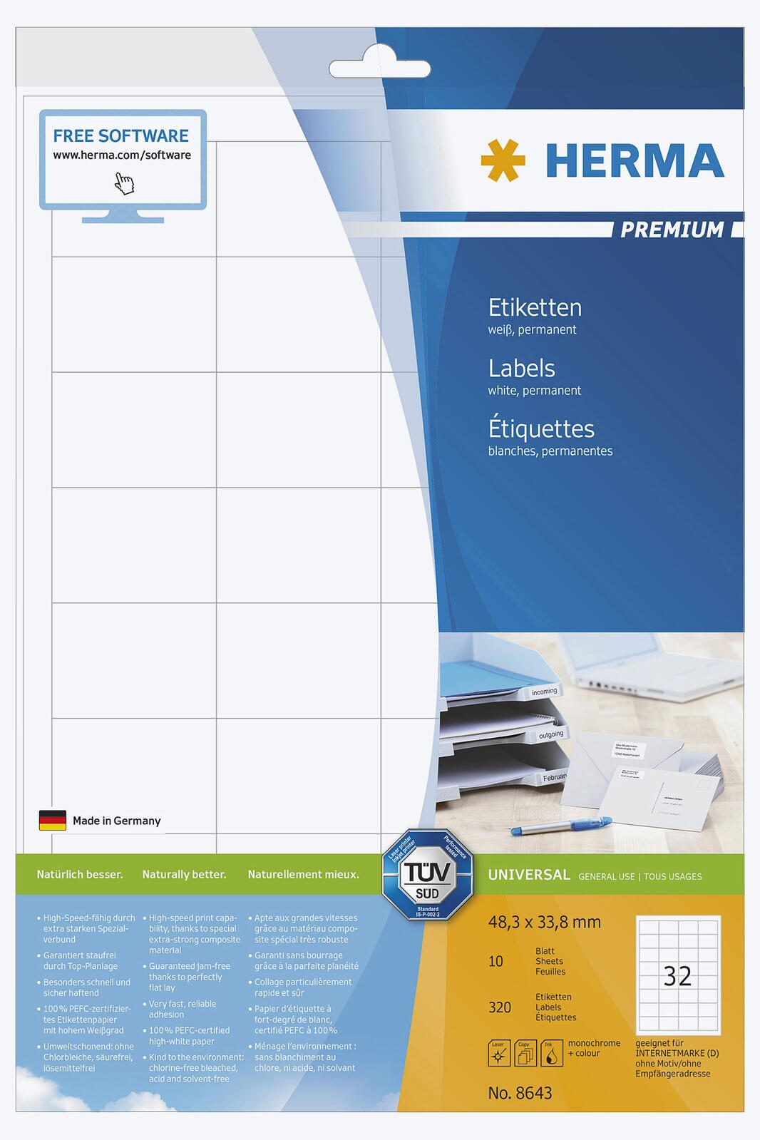 HERMA Etiketten 8643 weiß 48,3 x 33,8 mm