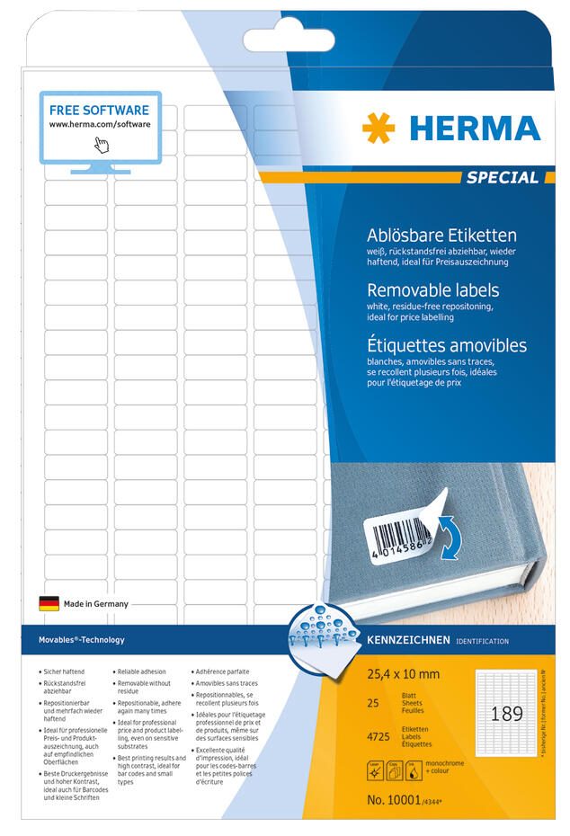 HERMA Etiketten 10001 weiß 25,4 x 10,0 mm