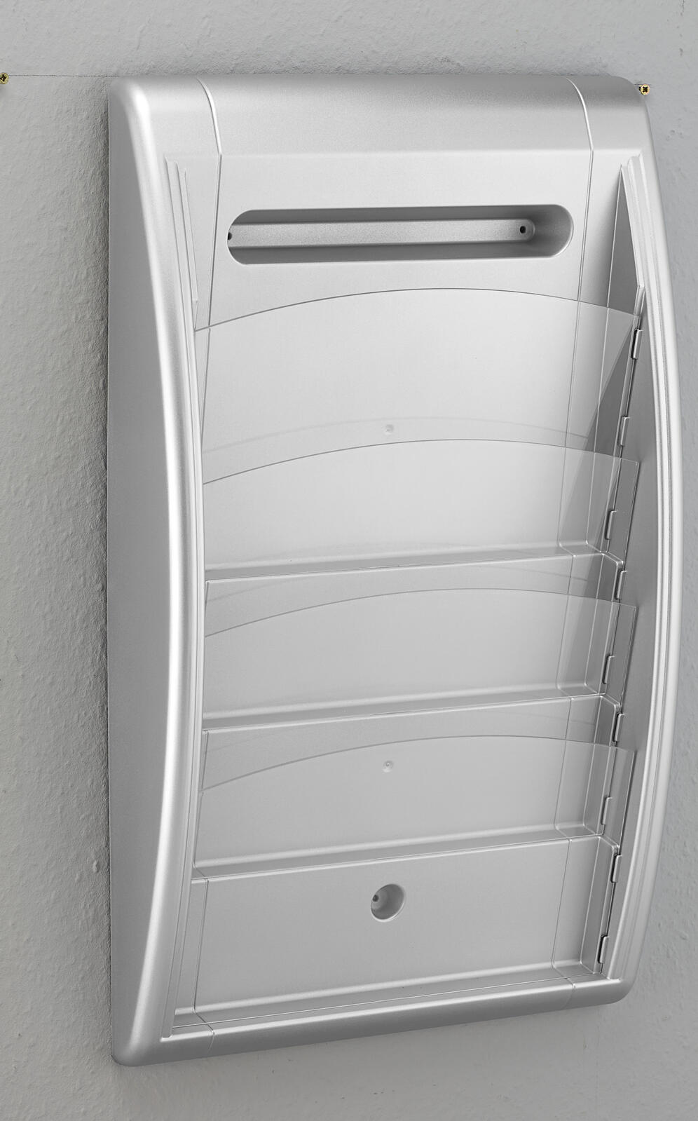 PAPERFLOW Kompakt Wandprospekthalter DIN A4 quer 4-Fach  silber