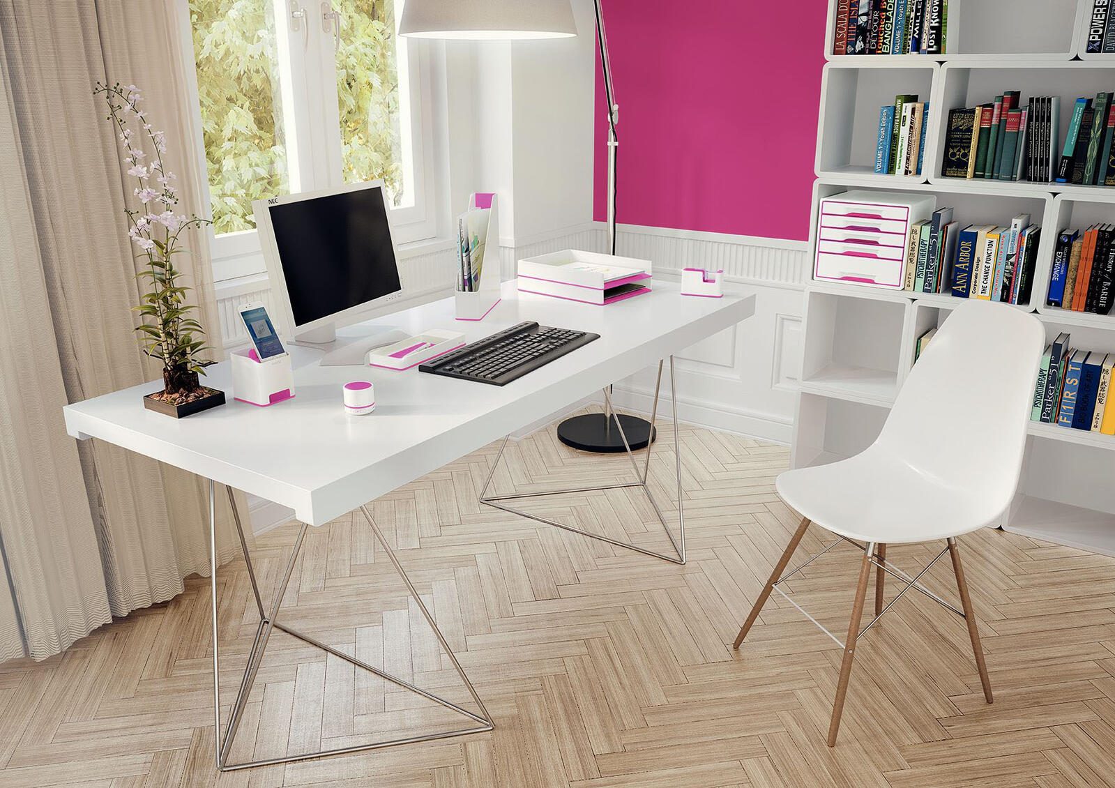 LEITZ Stehsammler WOW Duo Colour Polystyrol perlweiß/pink , DIN A4