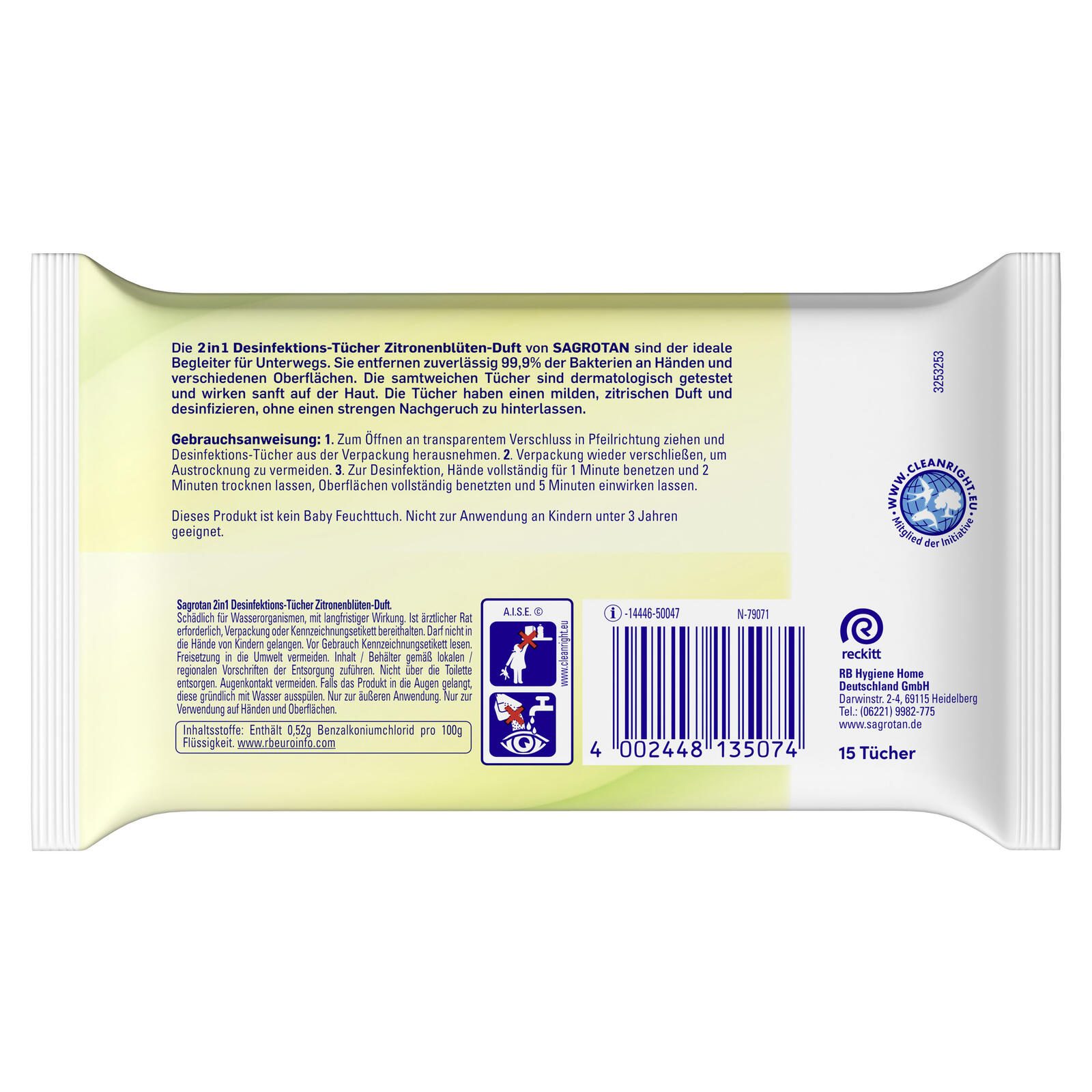 SAGROTAN® Desinfektionstücher 2in1 15 Tücher