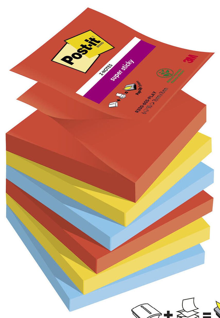 Post-it® Super Sticky Playful Haftnotizen 7,6 x 7,6 cm