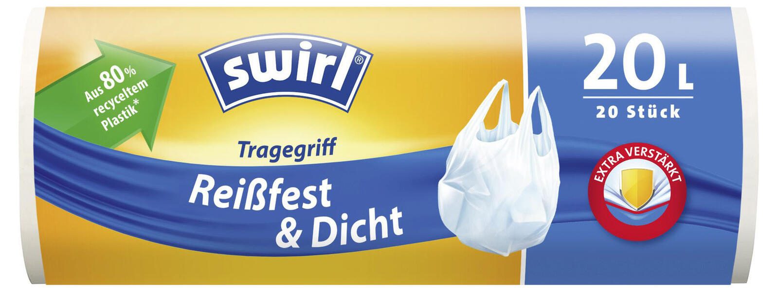 swirl® Reißfest & Dicht Müllbeutel 20,0 l weiß