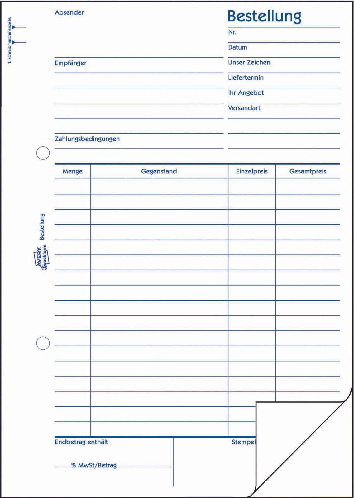 AVERY Zweckform Formularbuch Bestellung DIN A5 2x 50 Seiten