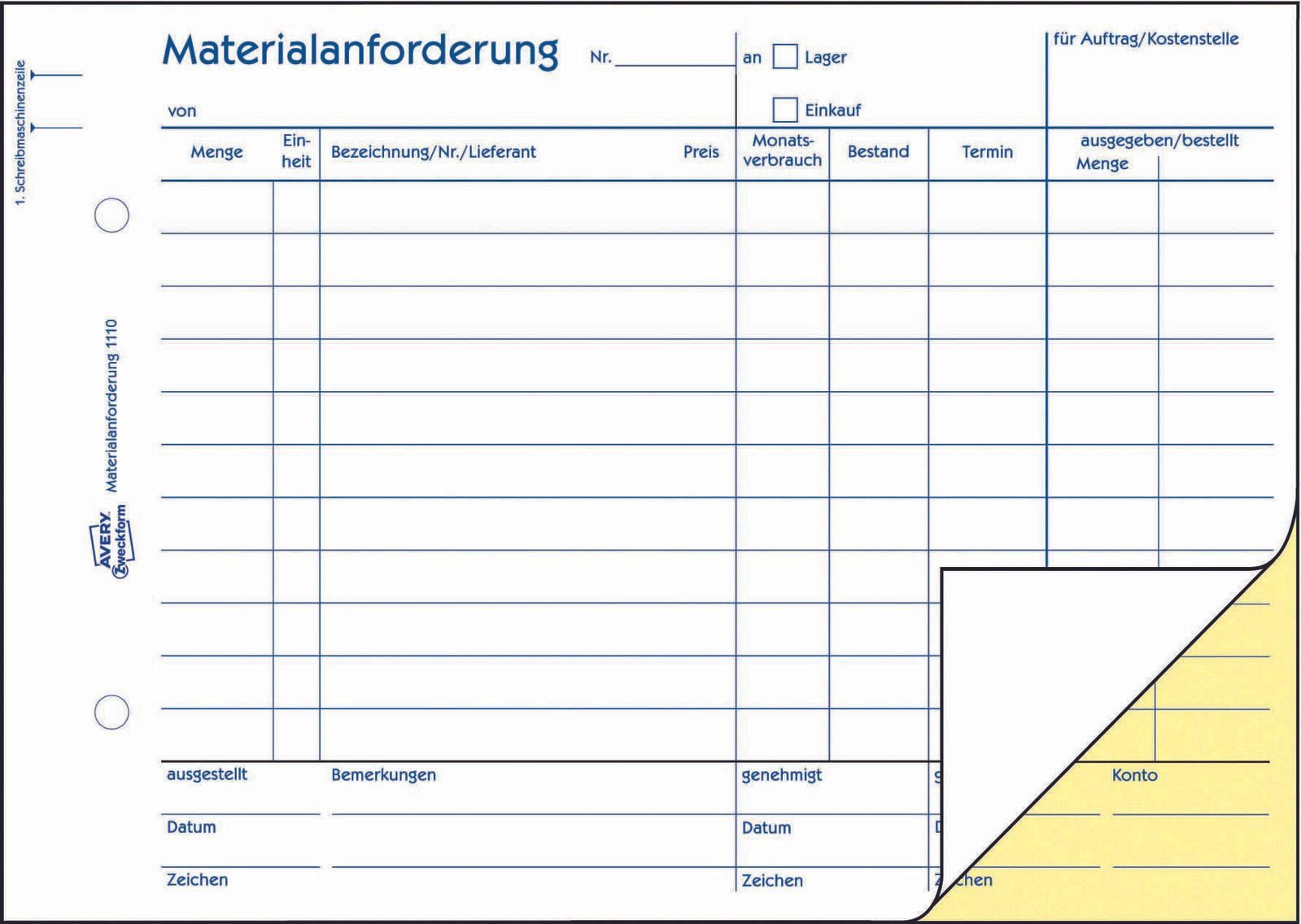 AVERY Zweckform Formularbuch Materialanforderung DIN A5 quer 2x 50 Seiten