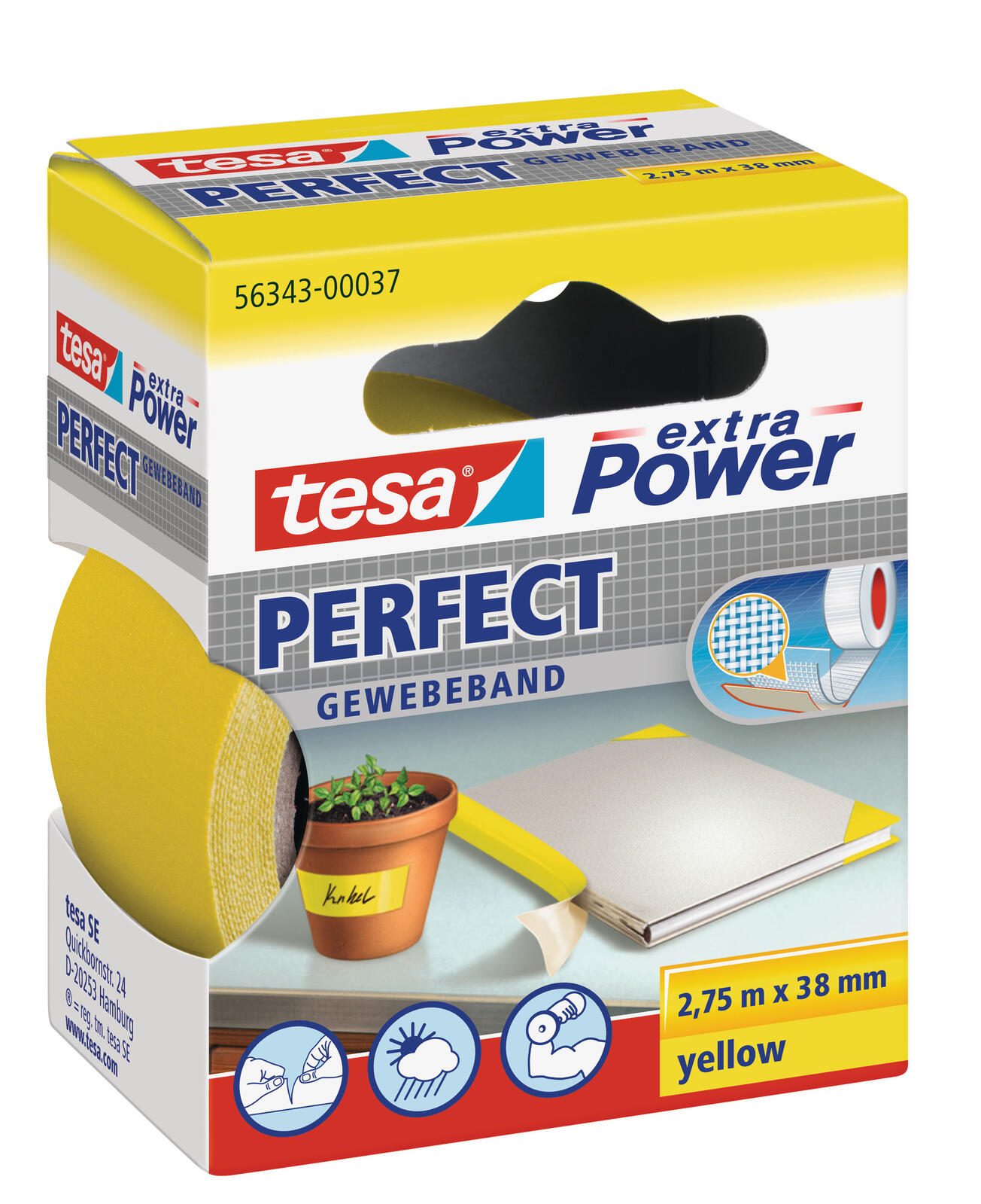 tesa Gewebebänder 38 mm x 2.75 m gelb