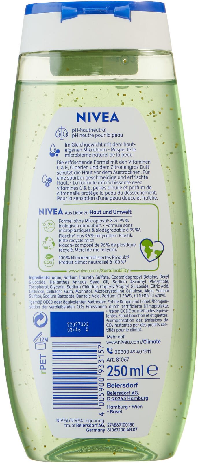 NIVEA Lemongrass mit Pflegeölperlen Duschgel 250 ml