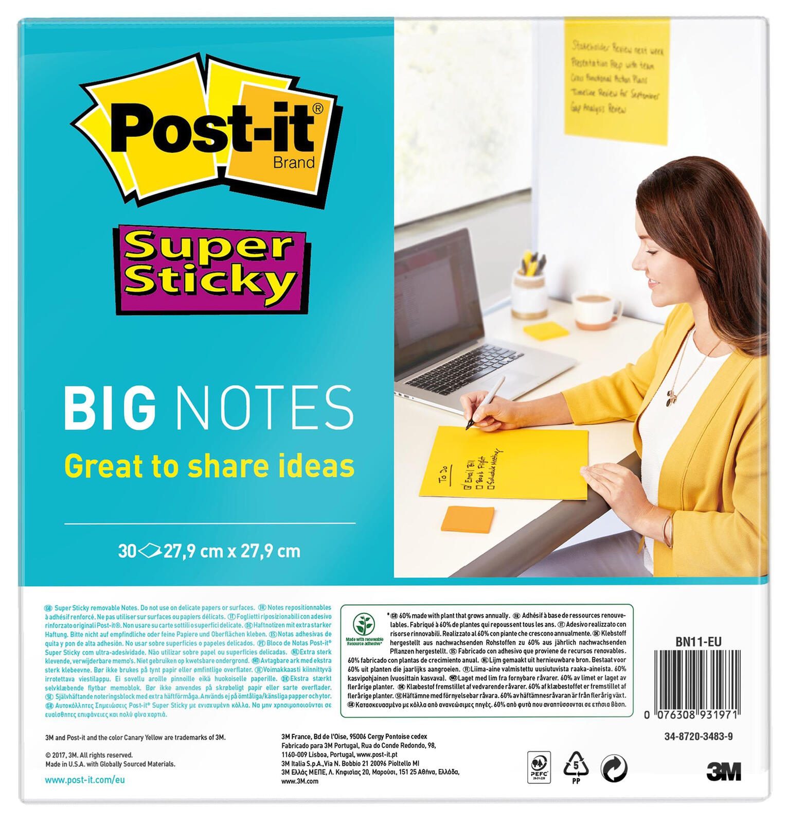 Post-it® Jumbo-Haftnotizen 27,9 x 27,9 cm