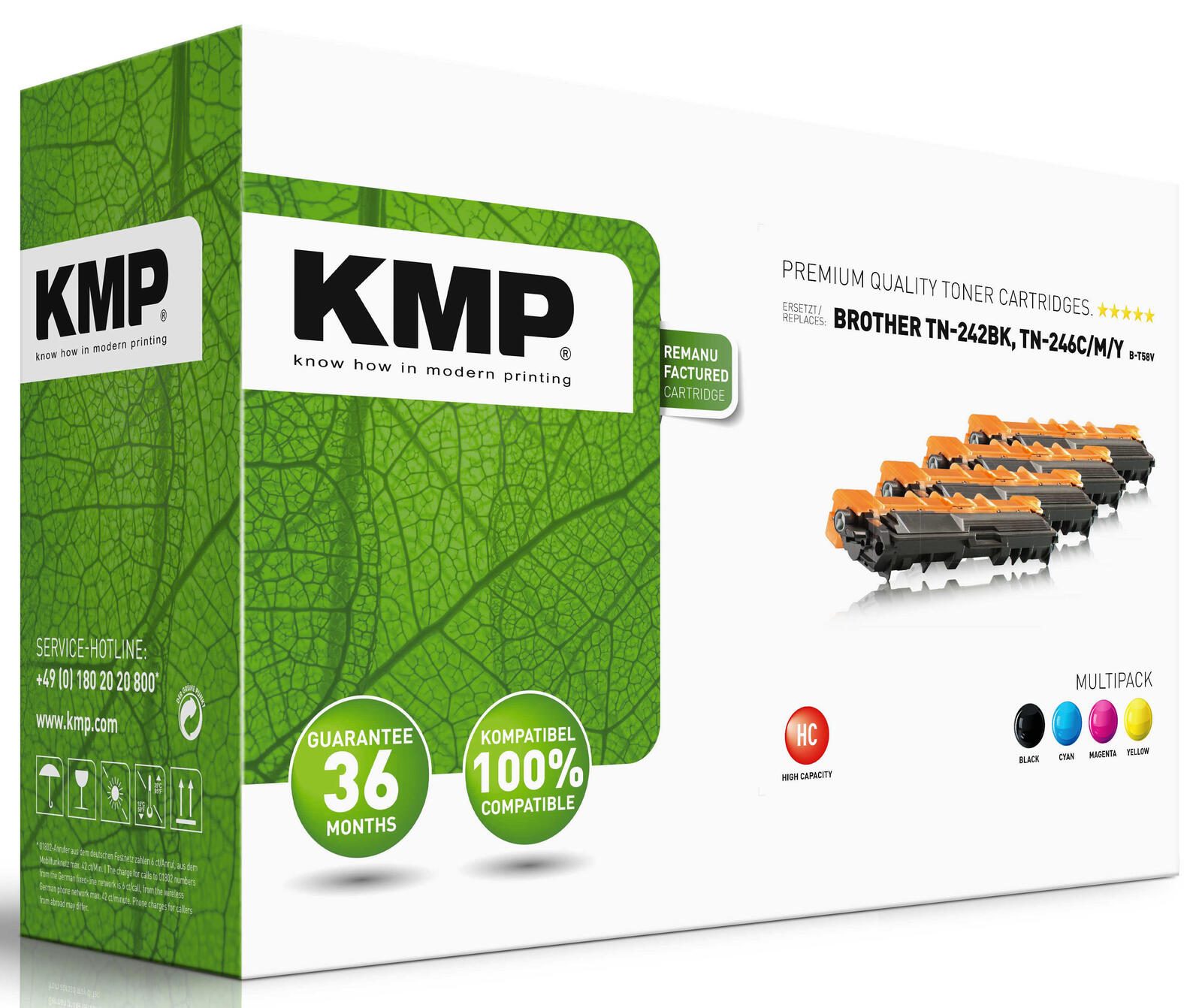 KMP Toner B-T58V schwarz, cyan, magenta, gelb kompatibel zu brother TN-242BK/TN-246CMY, 4er-Set