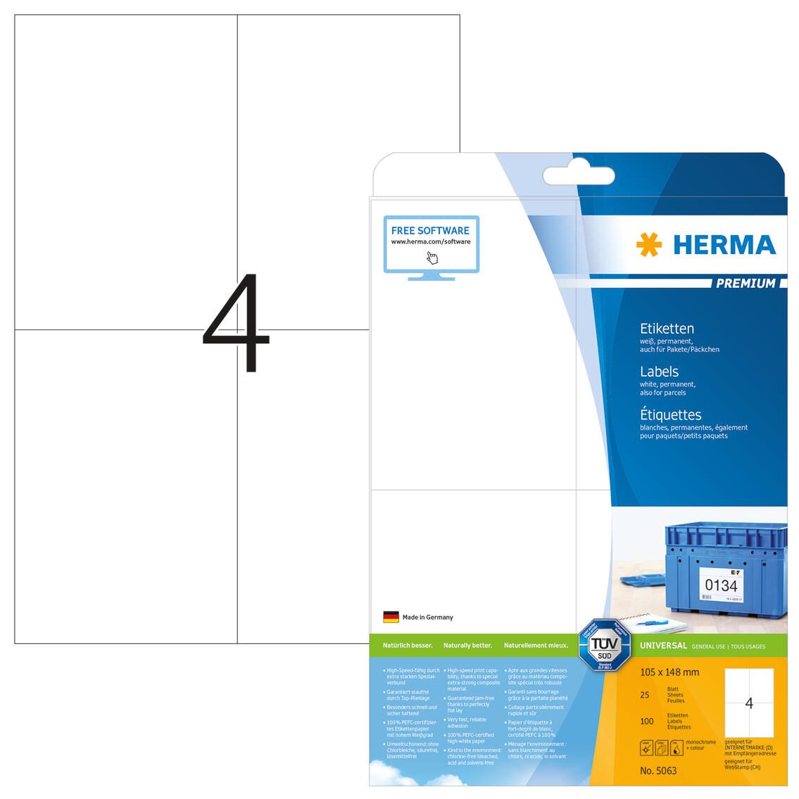 HERMA Etiketten 5063 weiß 105,0 x 148,0 mm