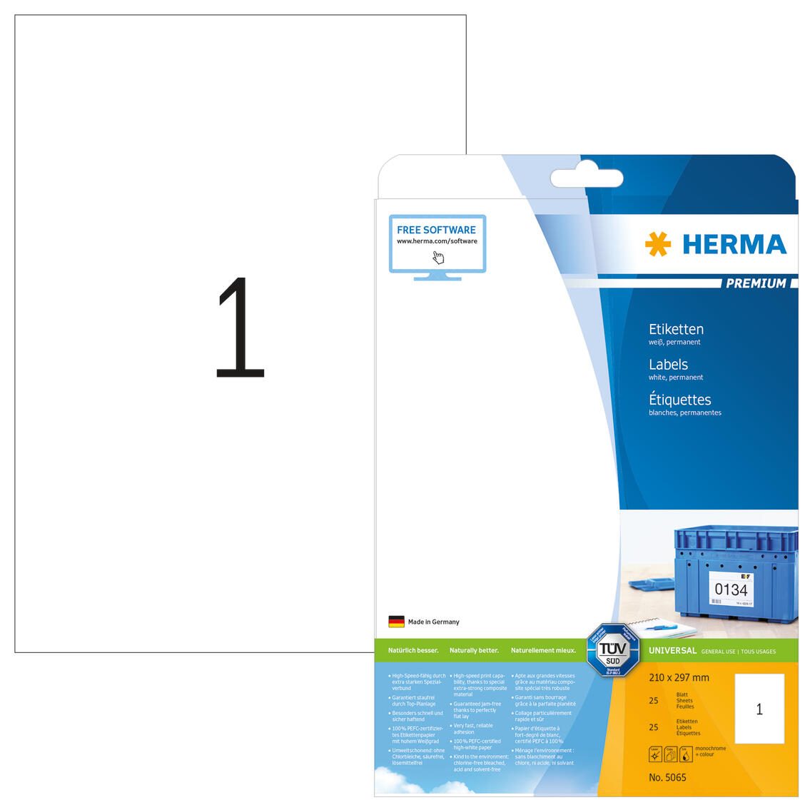 HERMA Etiketten 5065 weiß 210,0 x 297,0 mm