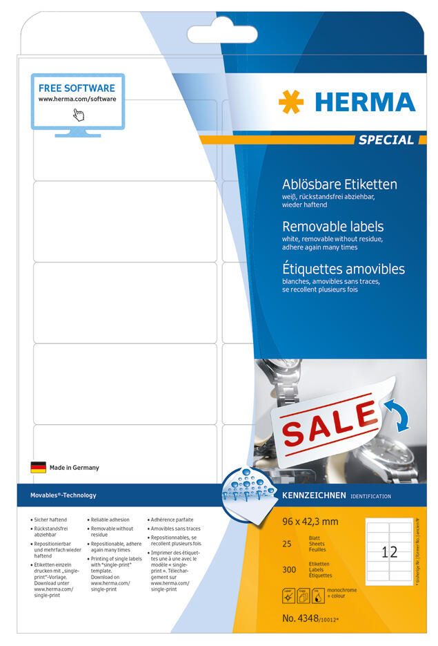 HERMA Etiketten 4348 weiß 96,0 x 42,3 mm