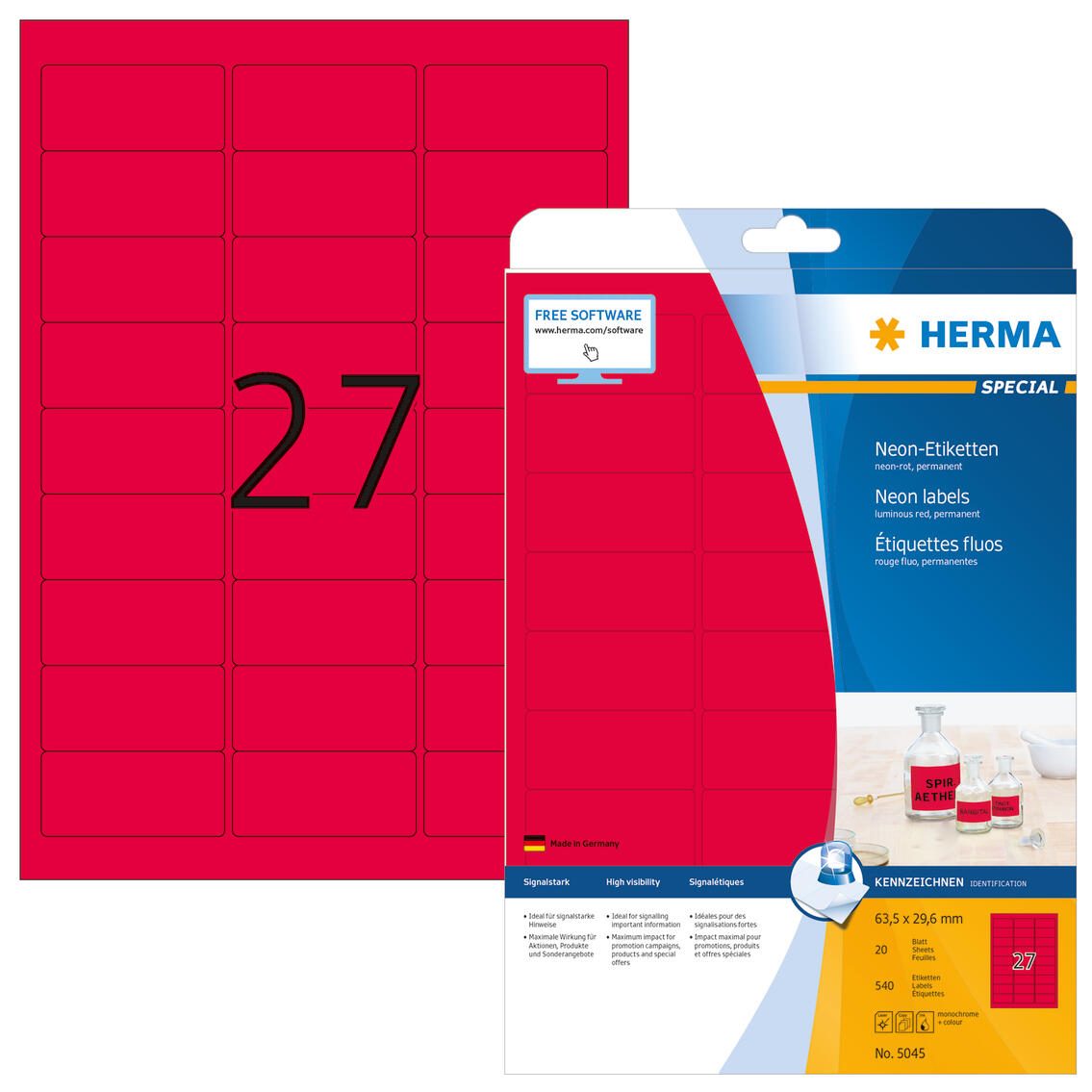 HERMA Etiketten 5045 rot 63,5 x 29,6 mm