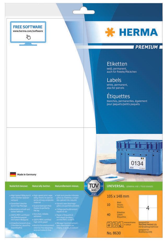 HERMA Etiketten 8630 weiß 105,0 x 148,0 mm