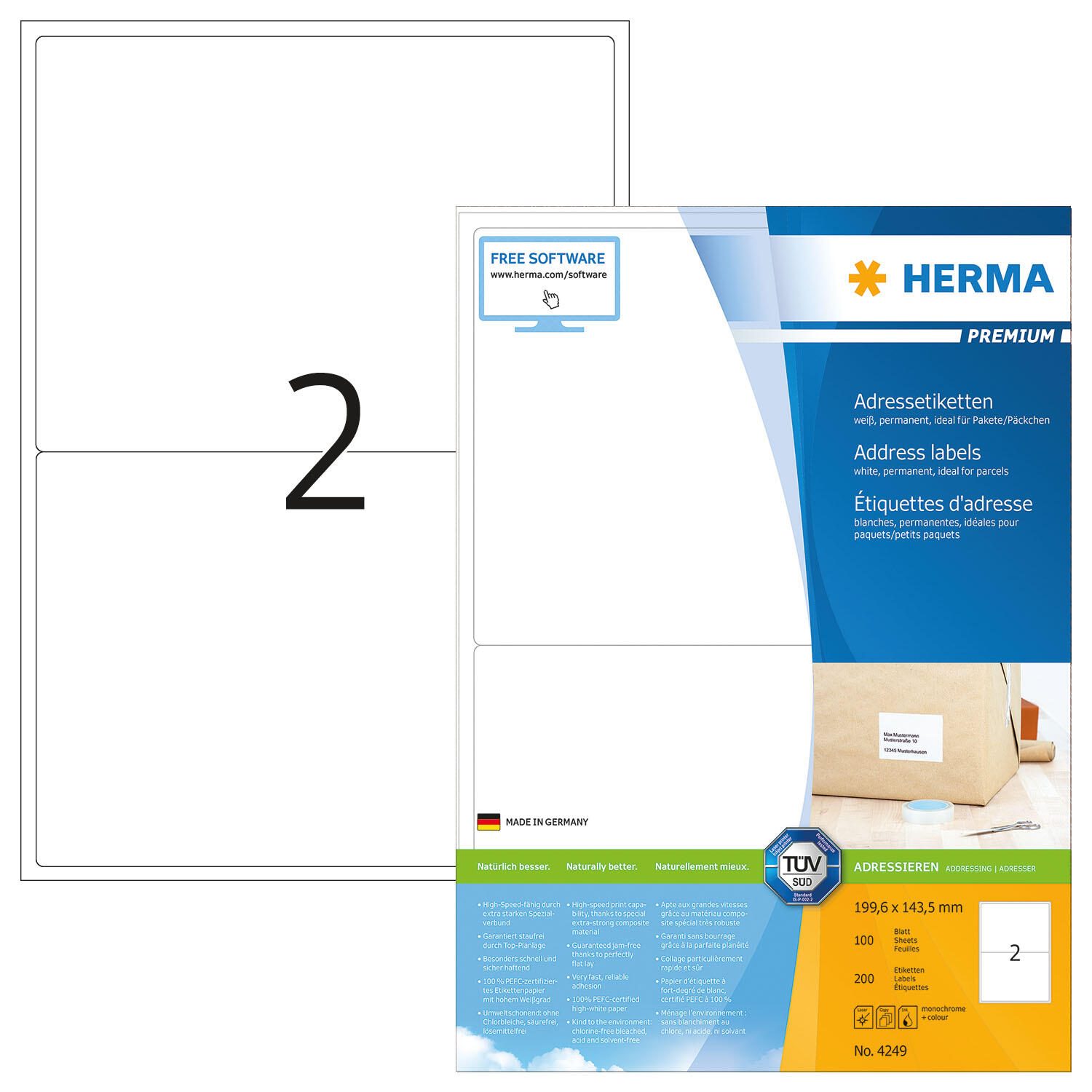 HERMA Adressetiketten 4249 weiß 199,6 x 143,5 mm