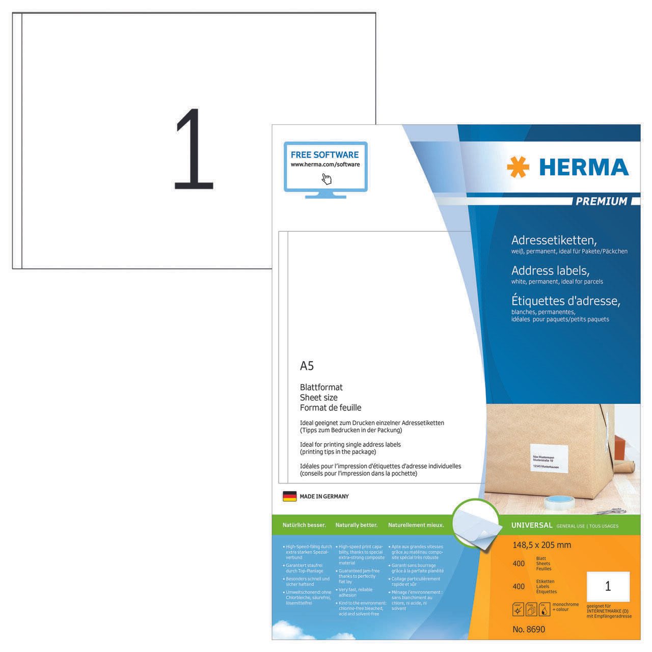 HERMA Etiketten 8690 weiß 148,5 x 205,0 mm