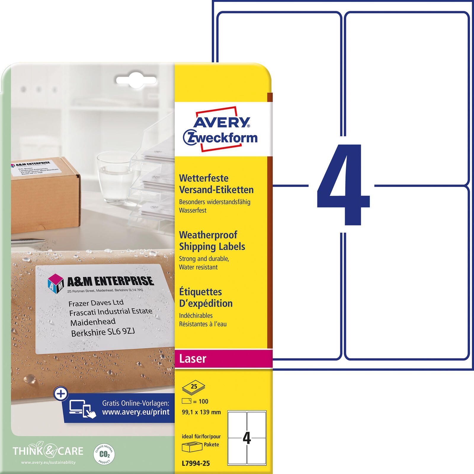 AVERY Zweckform Folien-Versandetiketten 99,1 x 139,0 mm