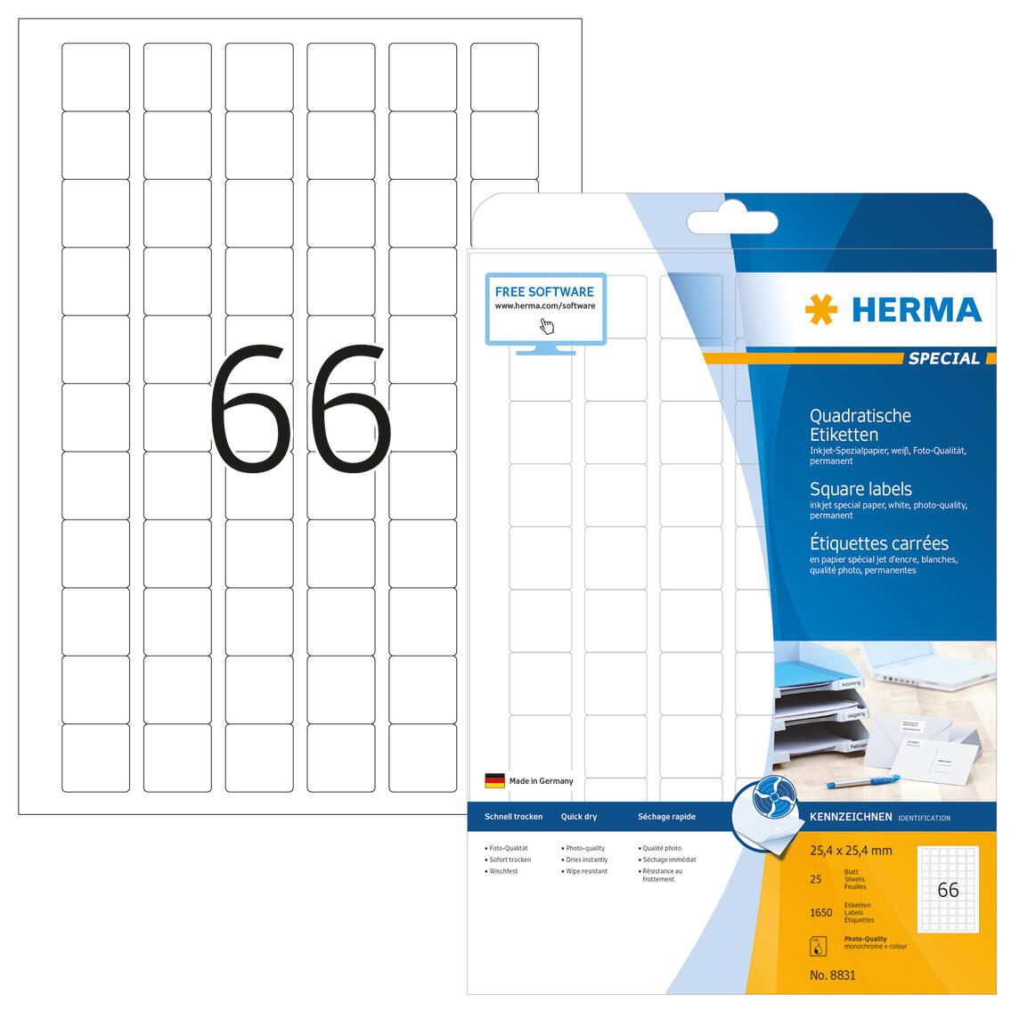 HERMA Etiketten 8831 weiß 25,4 x 25,4 mm
