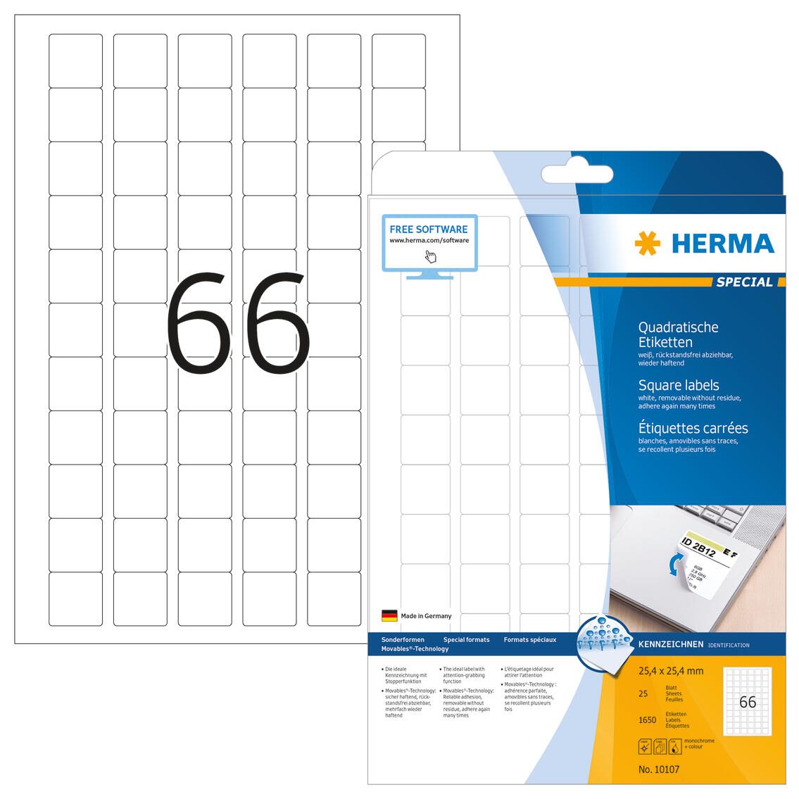 HERMA Etiketten 10107 weiß 25,4 x 25,4 mm