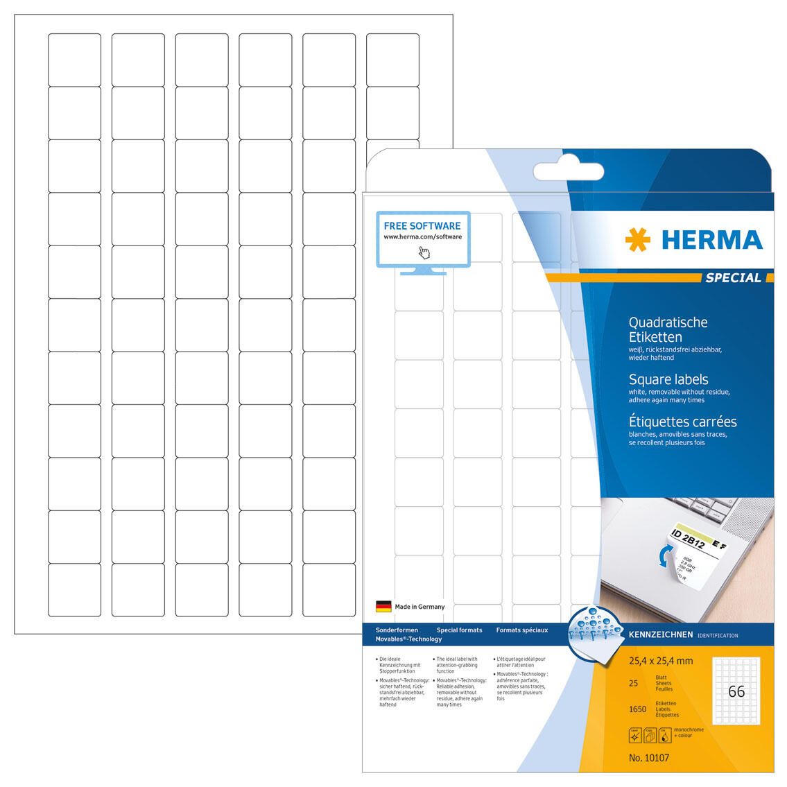 HERMA Etiketten 10107 weiß 25,4 x 25,4 mm
