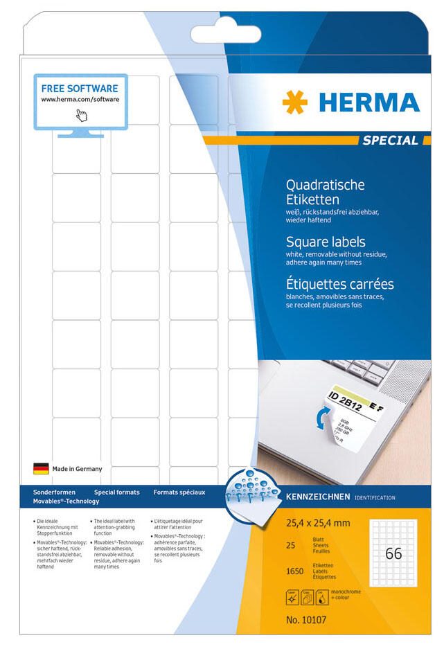 HERMA Etiketten 10107 weiß 25,4 x 25,4 mm
