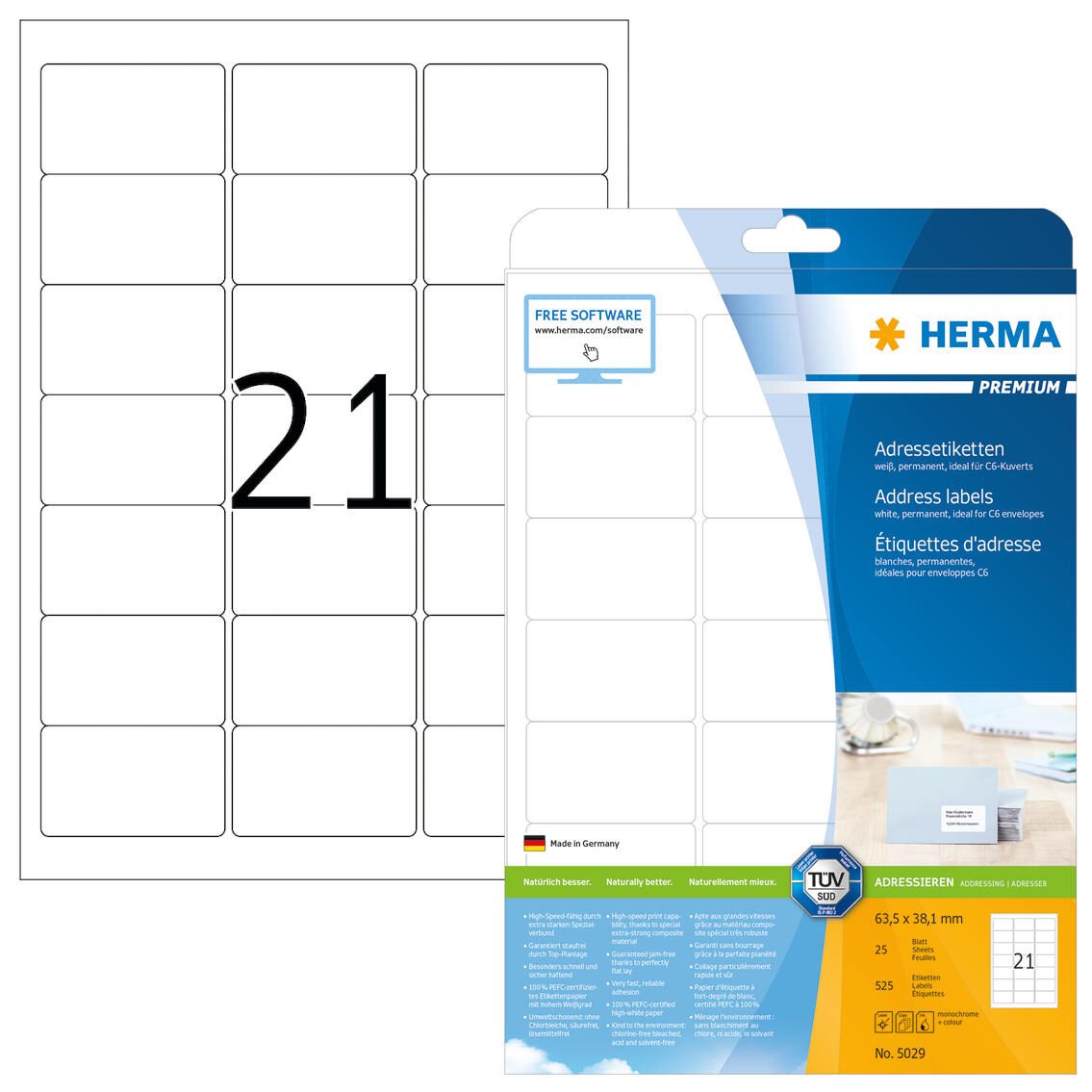 HERMA Etiketten 5029 weiß 63,5 x 38,1 mm