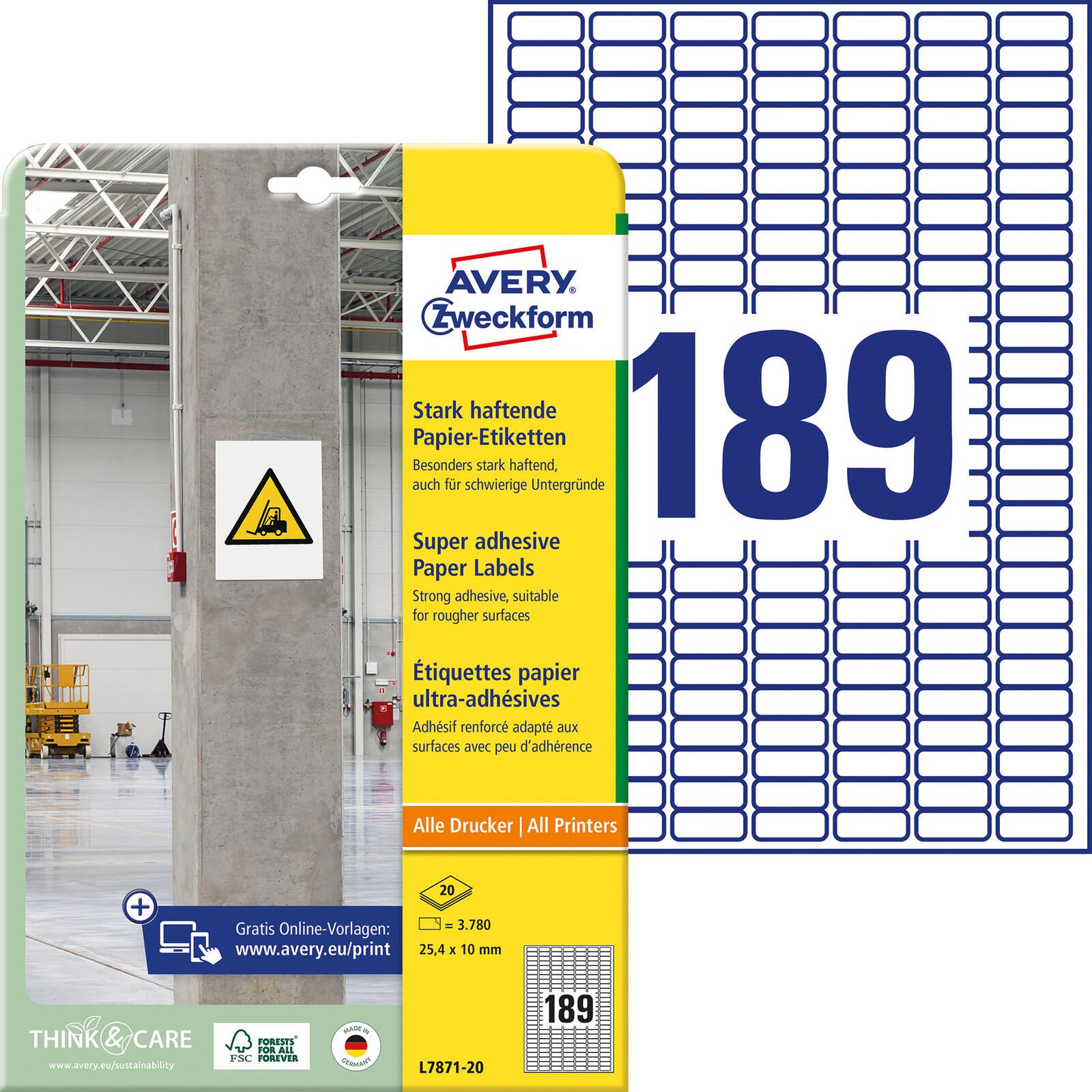 AVERY Zweckform Power-Etiketten L7871-20 weiß 25,4 x 10,0 mm