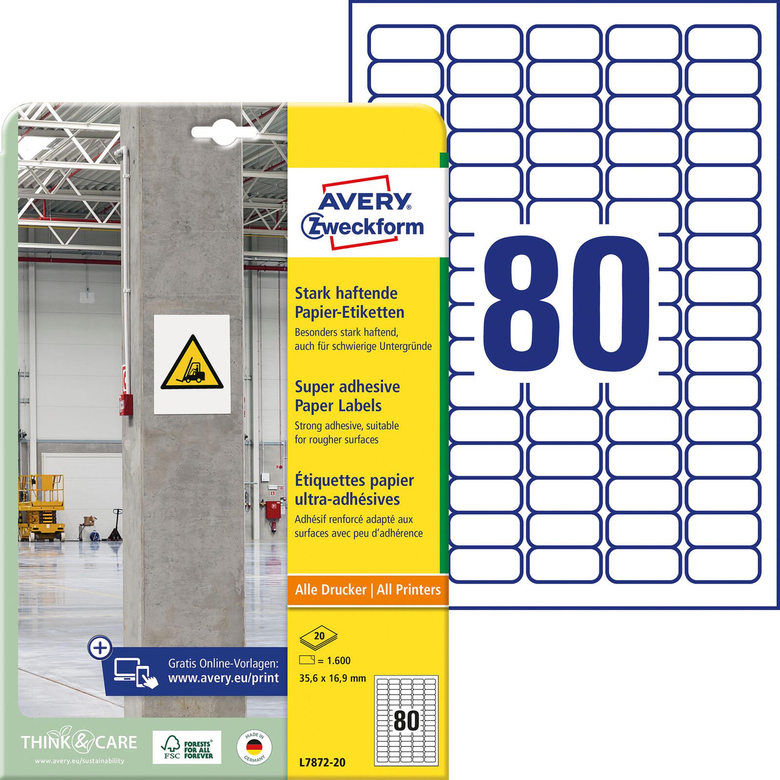 AVERY Zweckform Power-Etiketten L7872-20 weiß 35,6 x 16,9 mm