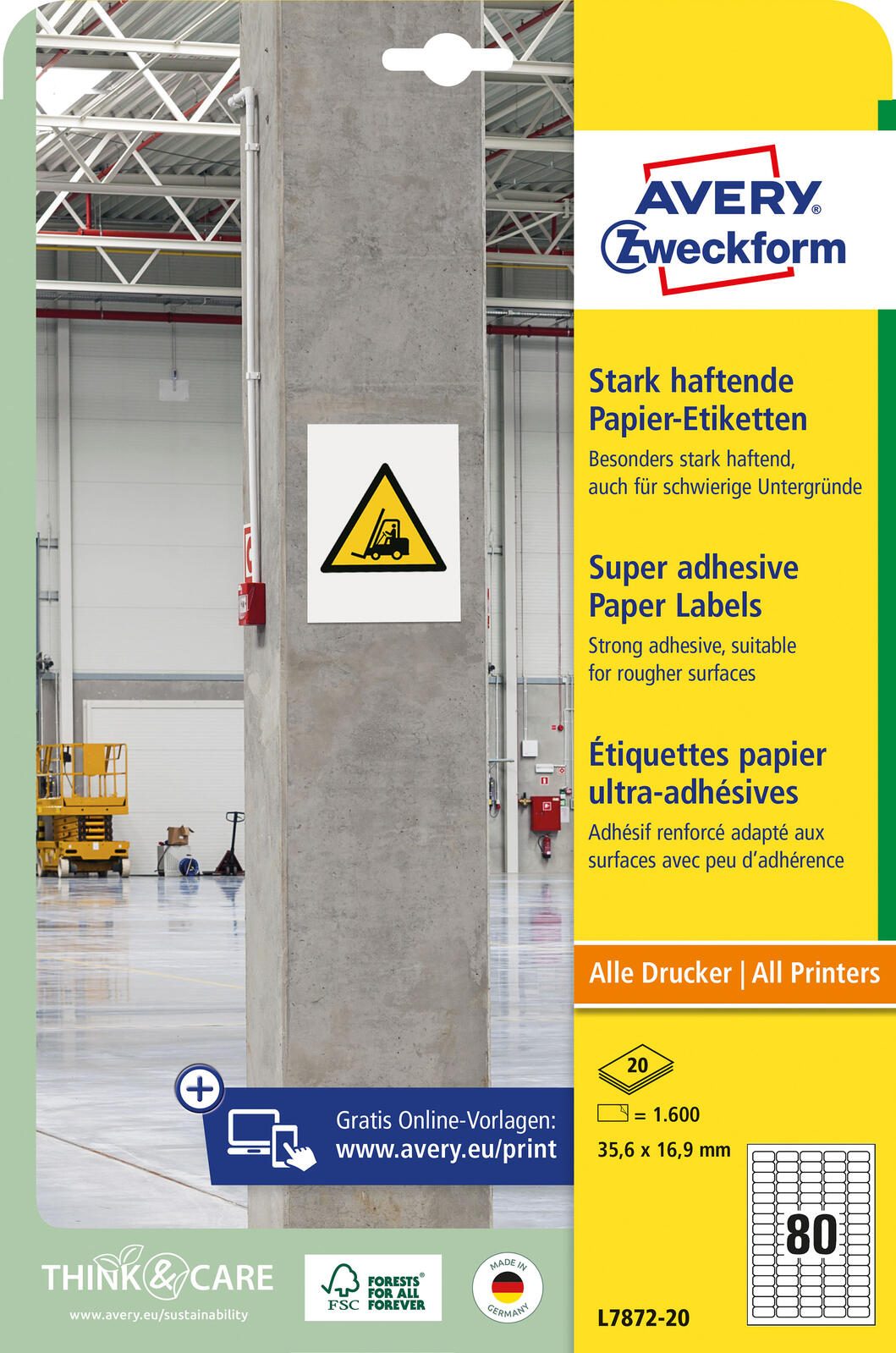 AVERY Zweckform Power-Etiketten L7872-20 weiß 35,6 x 16,9 mm