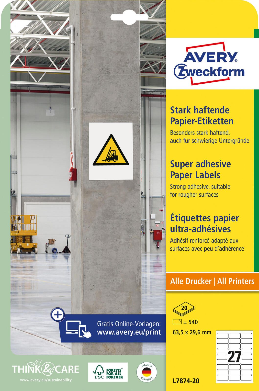 AVERY Zweckform Power-Etiketten L7874-20 weiß 63,5 x 29,6 mm