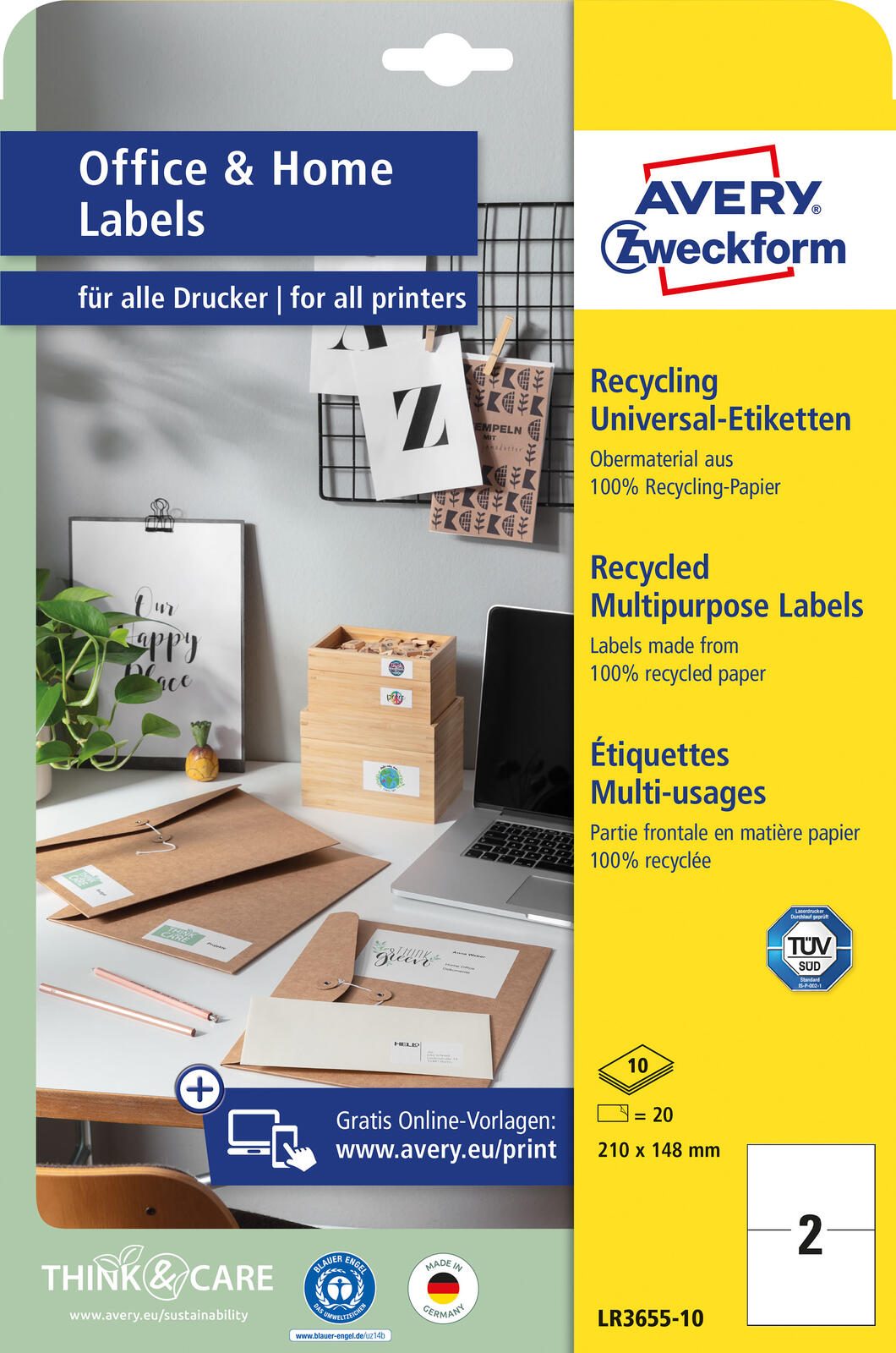 AVERY Zweckform Etiketten LR3655-10 weiß 210,0 x 148,0 mm