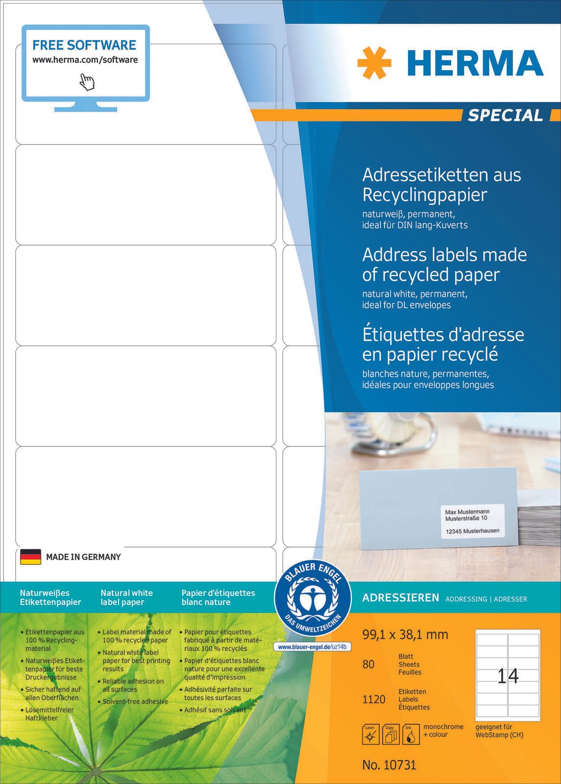 HERMA Etiketten 10731 weiß 99,1 x 38,1 mm