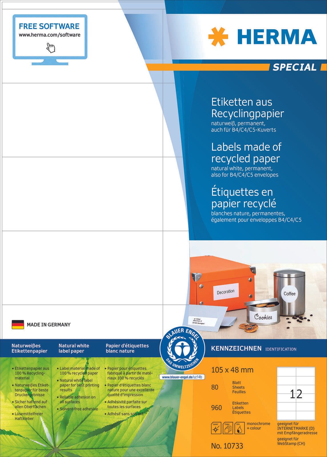 HERMA Etiketten 10733 weiß 105,0 x 48,0 mm