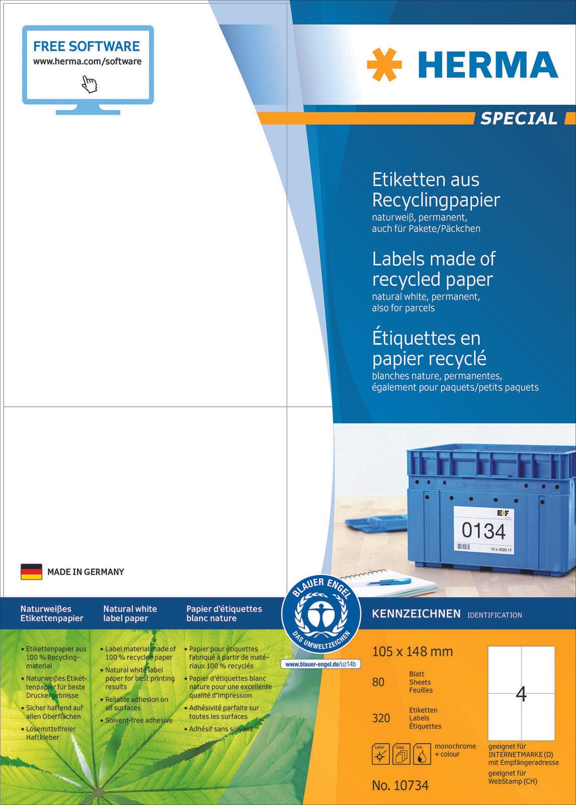 HERMA Etiketten 10734 weiß 105,0 x 148,0 mm