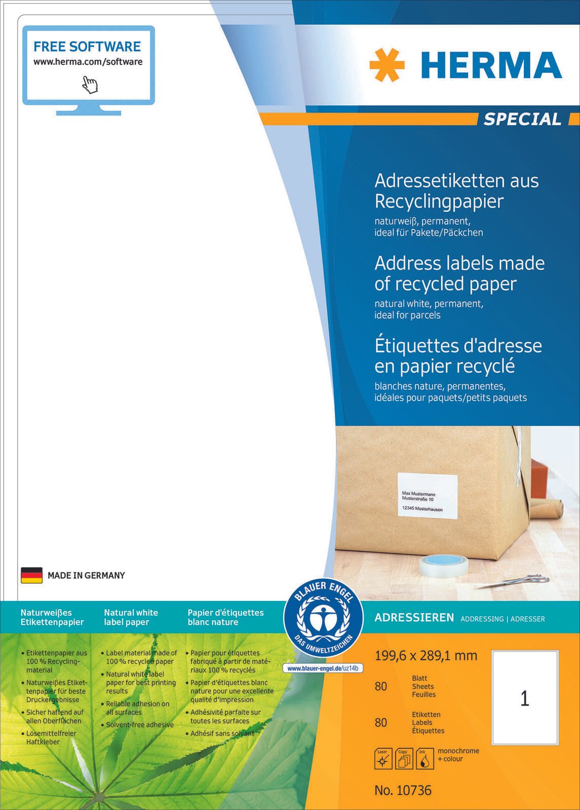 HERMA Etiketten 10736 weiß 199,6 x 289,1 mm
