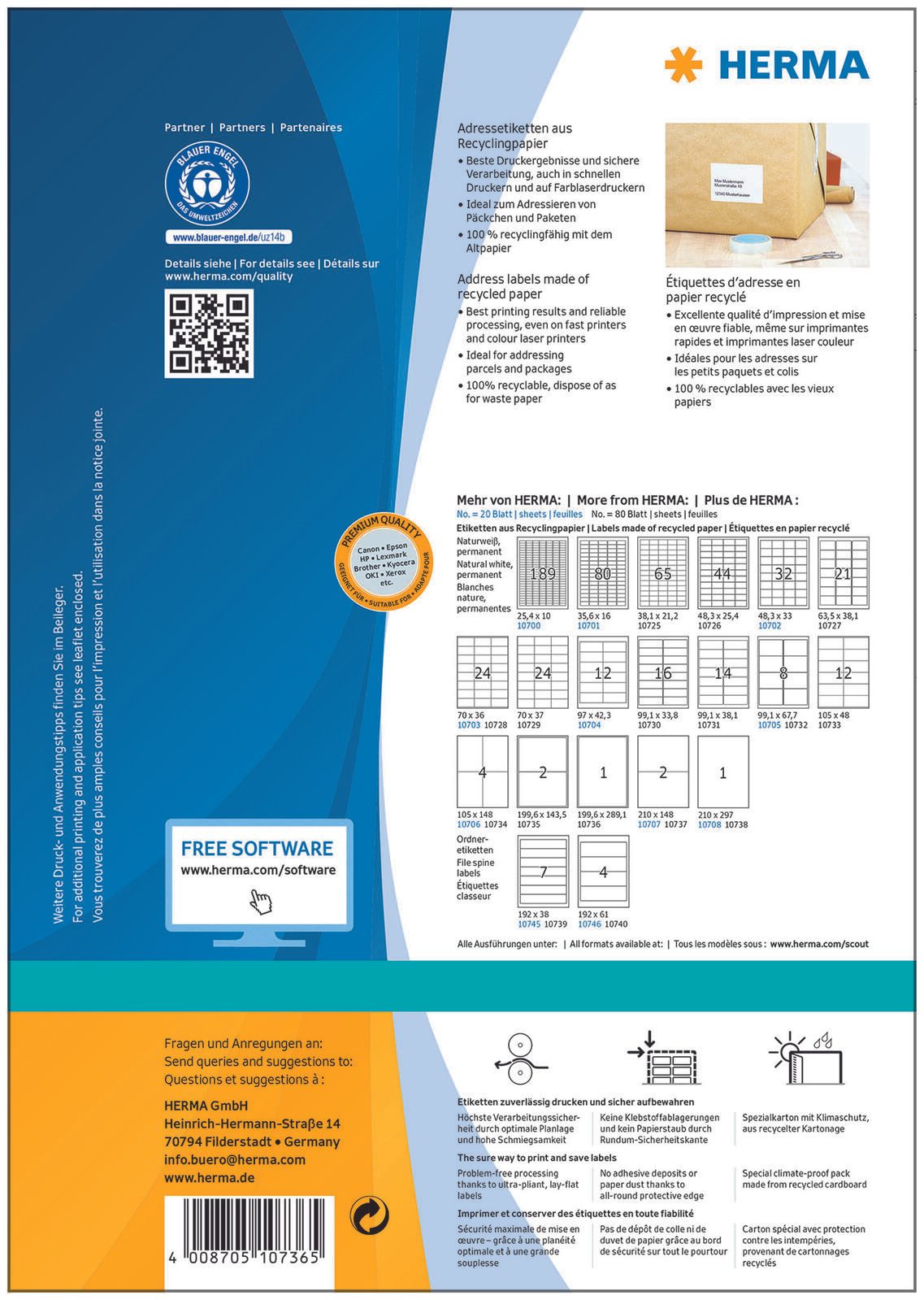 HERMA Etiketten 10736 weiß 199,6 x 289,1 mm