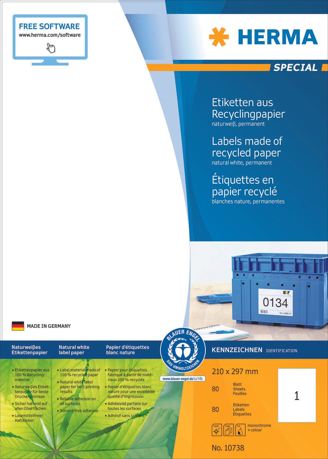 HERMA Etiketten 10738 weiß 297,0 x 210,0 mm