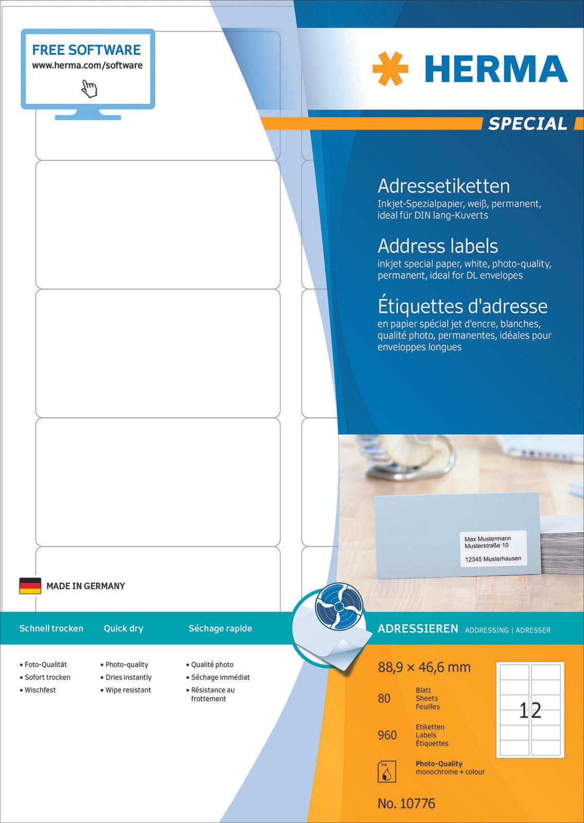 HERMA Adressetiketten 10776 weiß 88,9 x 46,6 mm