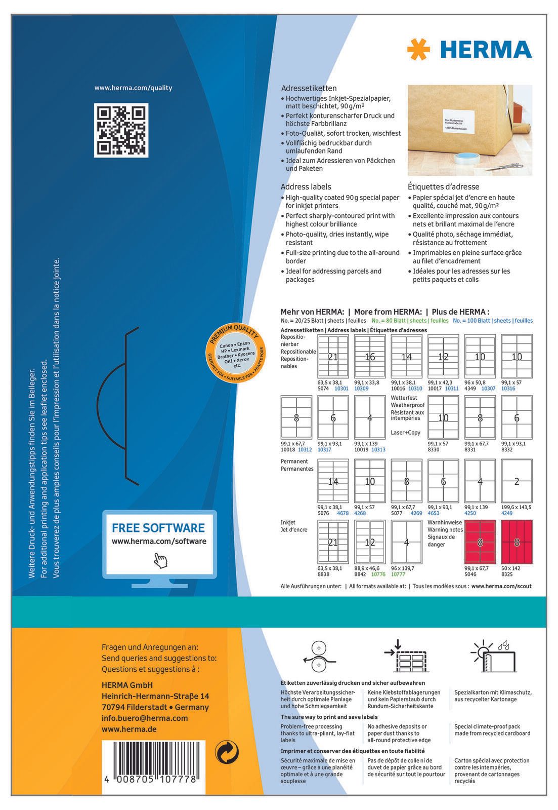 HERMA Adressetiketten 10777 weiß 96,0 x 139,7 mm