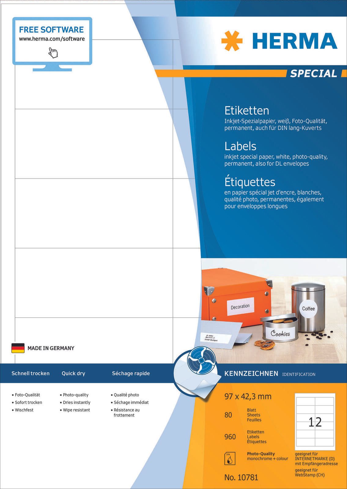 HERMA Etiketten 10781 weiß 97,0 x 42,3 mm