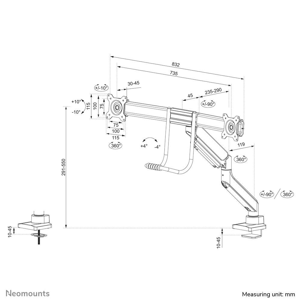 Neomounts DS75-450WH2 Monitor Tischhalterung