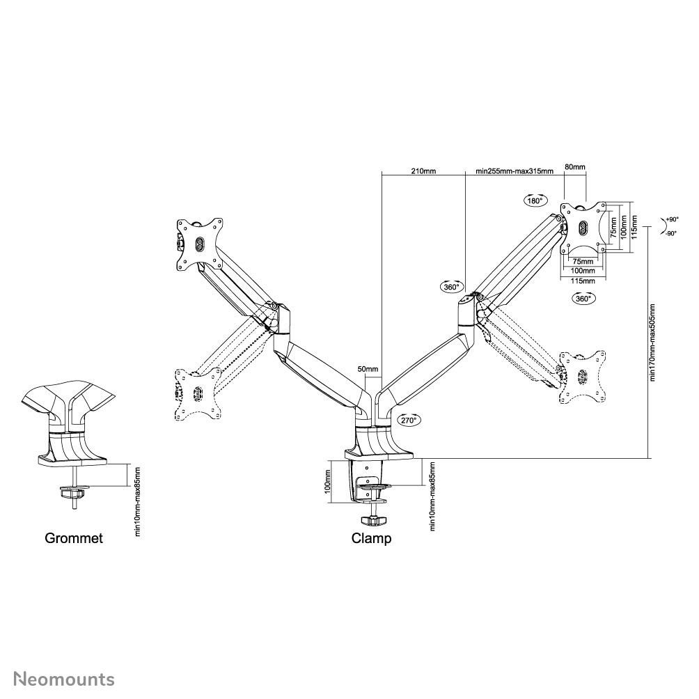 Neomounts NM-D750DBLACK Dual Monitor Tischhalterung