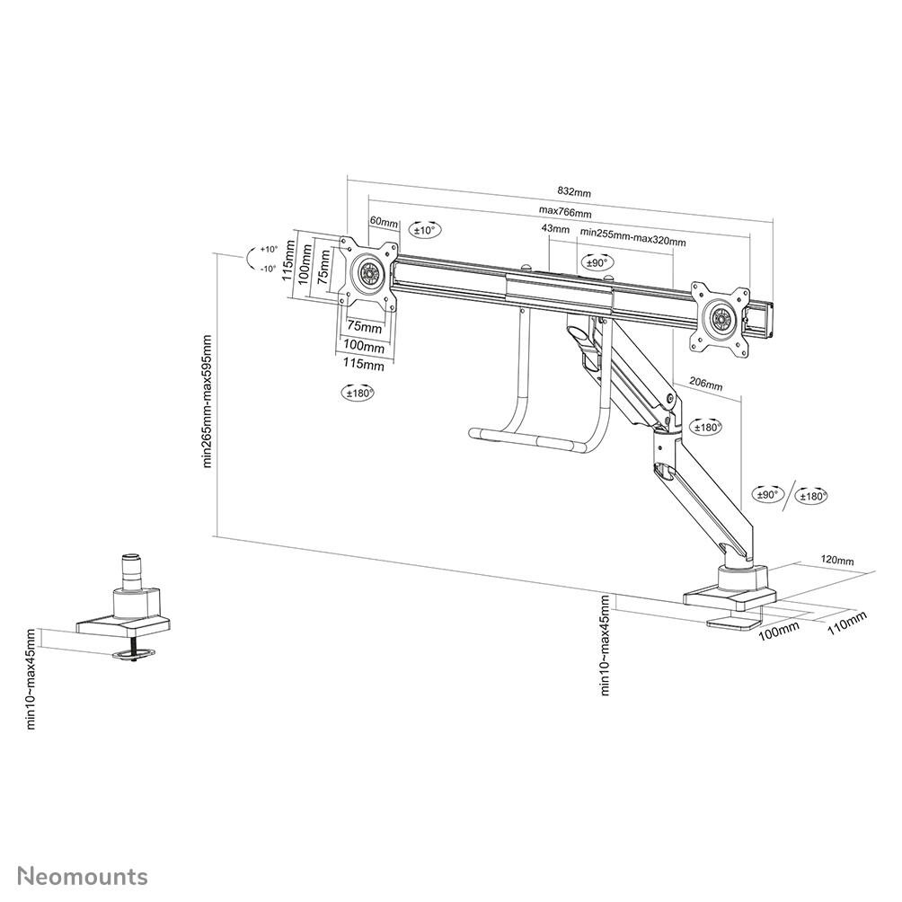 Neomounts NM-D775DXSILVER Monitor Tischhalterung