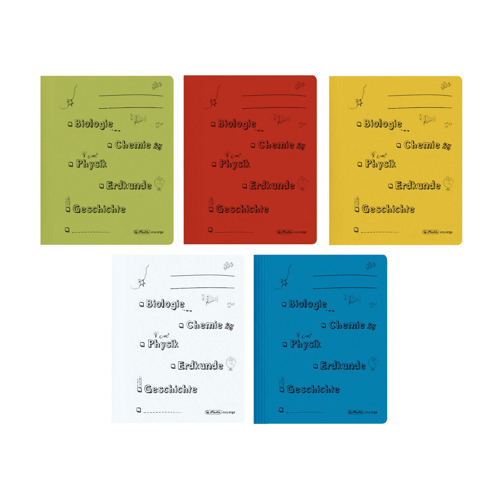 herlitz Schnellhefter DIN A4 Stabiler Manila-Karton grün, rot, blau, weiß, gelb