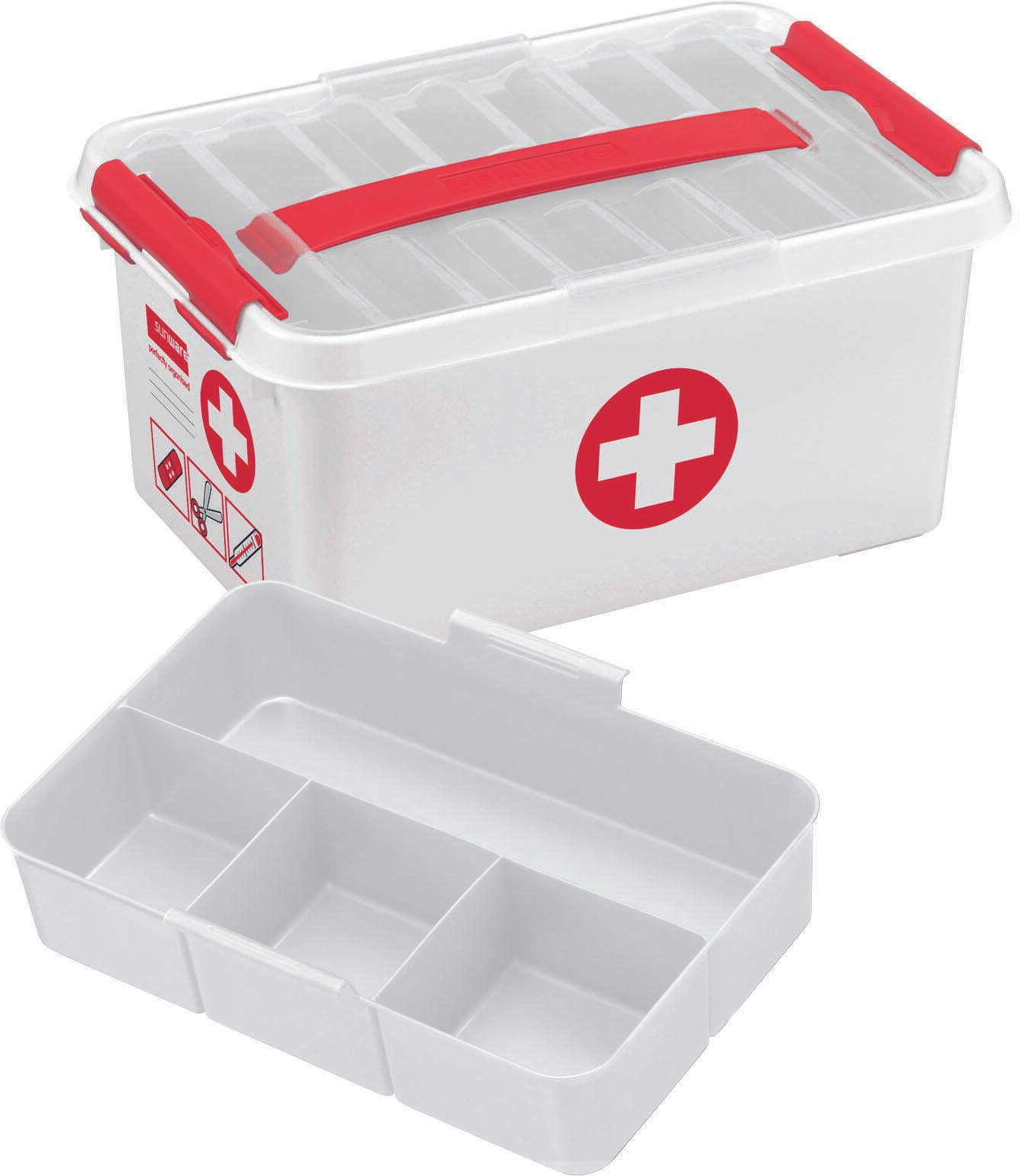sunware® Erste-Hilfe-Box the q-line 6,0 l - 30,0 x 20,0 x 14,5 cm weiß/rot